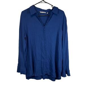 Soft Surroundings Blue Button Down Collared Tunic Blouse Size Woman's LP